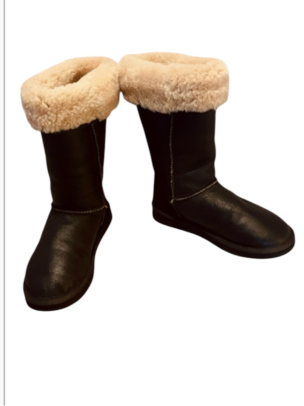 Dark Brown Women’s Sheepskin Leather Suede Cream Shearling Knee High Winter Boot